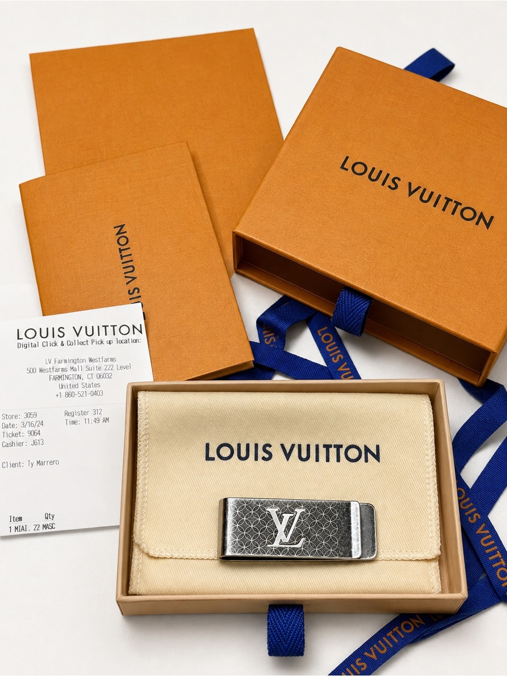 Louis Vuitton Silver-Tone LV Monogram Money Clip